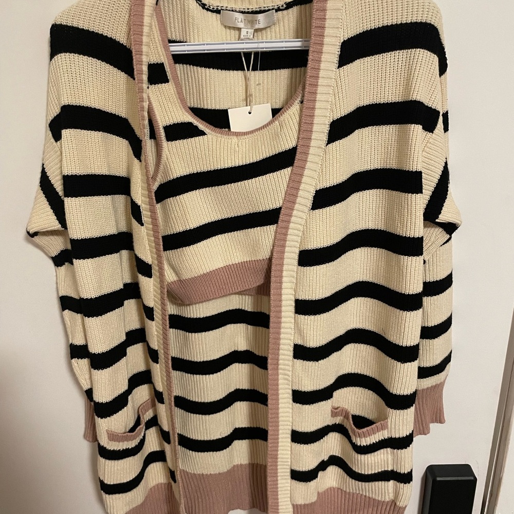 Anthropologie Black and Cream Striped Cardigan Sweater